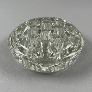 Vintage Clear Domed Glass 4” Round Flower Frog 13 Holes Stem Holder Arranging